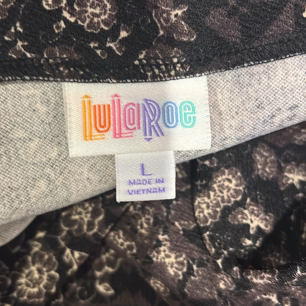 LuLaRoe Black and Purple Floral Midi Skirt - Picture 2 of 3